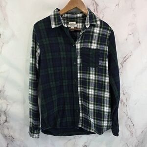 LL Bean Shirt Womens XS Green Plaid Flannel Scotch Check Button Up Patchwork